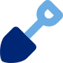 Blue icon of a shovel