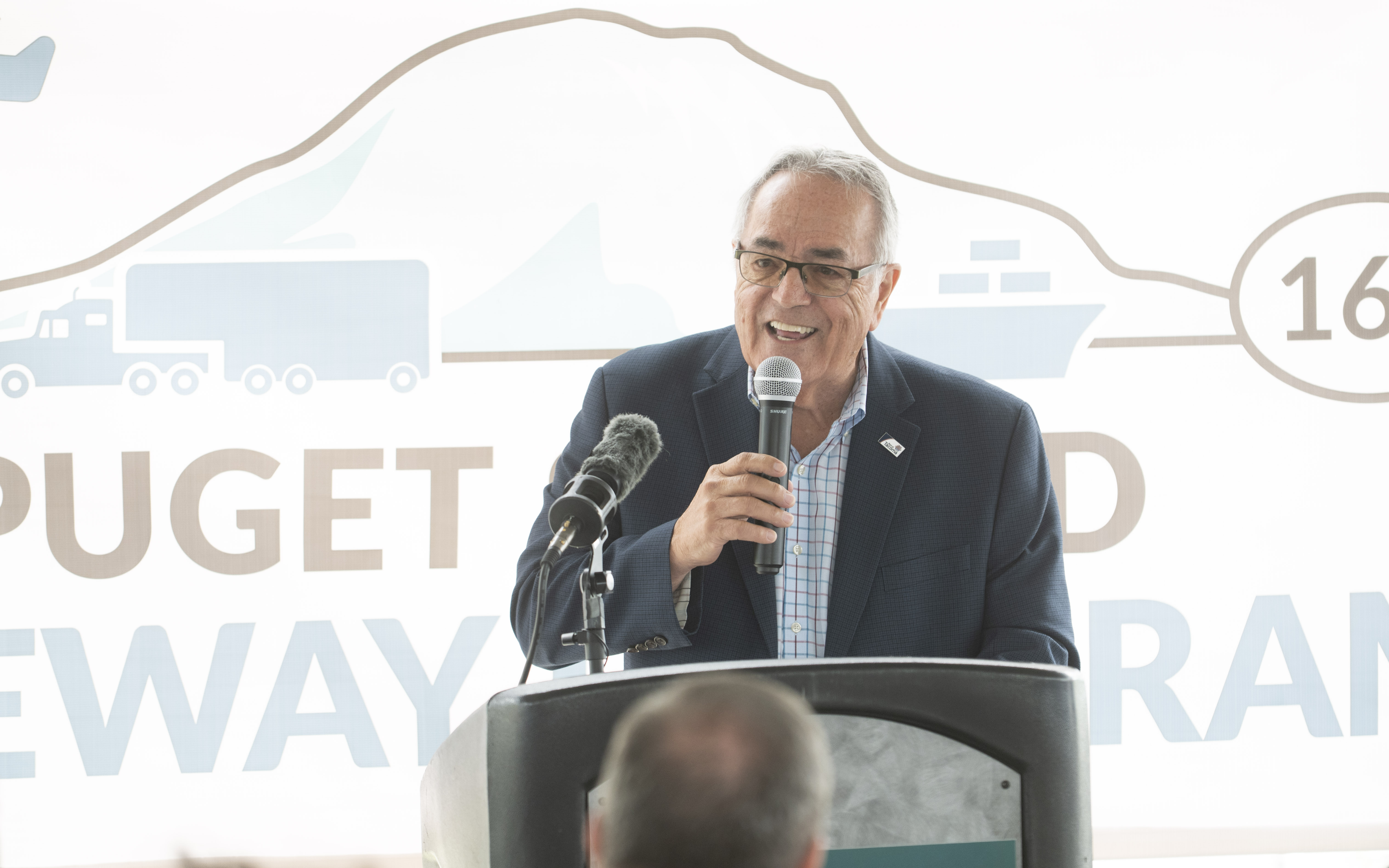 Port of Tacoma Commission President Dick Marzano speaks at the SR167 Ribbon Cutting