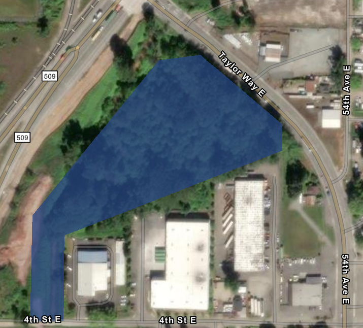 Port of Tacoma Parcel 12 map with the habitat site shaded in blue